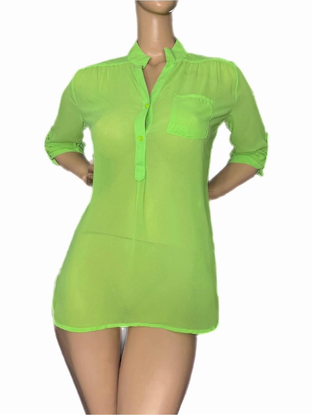 Cals Sheer Neon Green Women's Swim Cover-Up tunic style blouse